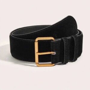 Anthropologie Black Belt Gold Buckle (One Size)